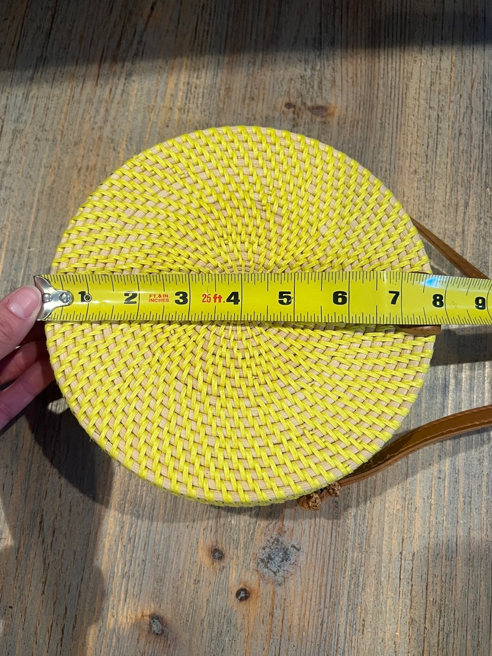 Boho Round Rattan Crossbody Bag Purse yellow Blue Bali Wicker Straw Beach/Summer - Picture 11 of 12